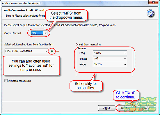 Choose quality settings for output MP3 files