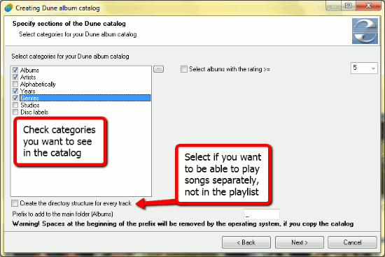Choose how to sort music on your Dune