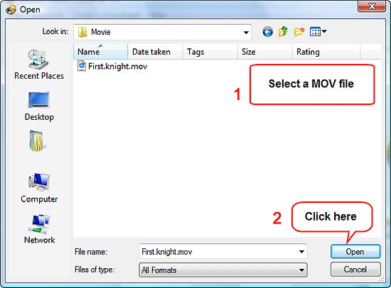 Select a MOV file