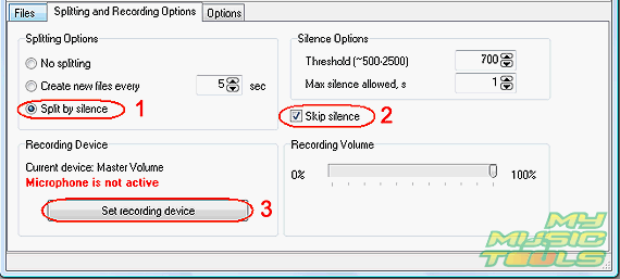 Set splitting and silence options