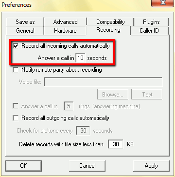 Adjusting phone recording options Adjusting phone recording options