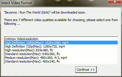 Selecting video quality for download Selecting video quality for download