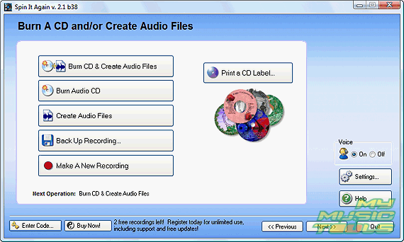 Choose to burn a CD or to save audio files