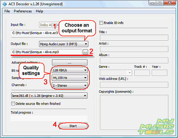 Choose output format and convert