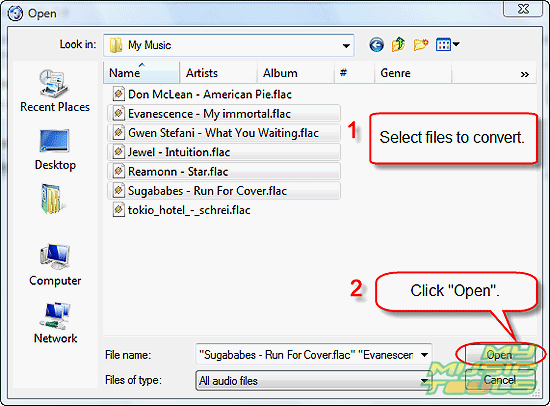 Select FLAC files to convert