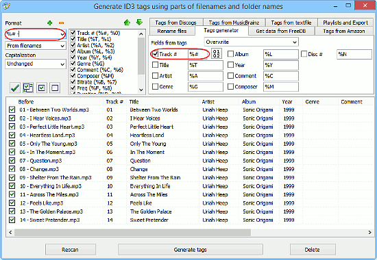 Extract track numbers from filenames