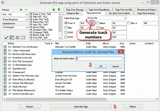 Generate track numbers