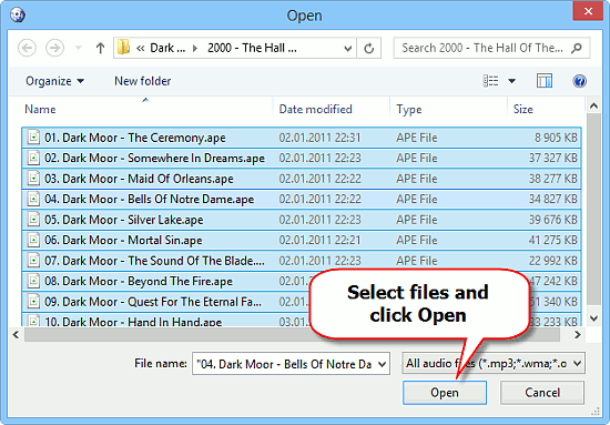 Open APE files to convert