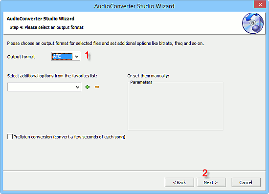 Select APE as output format