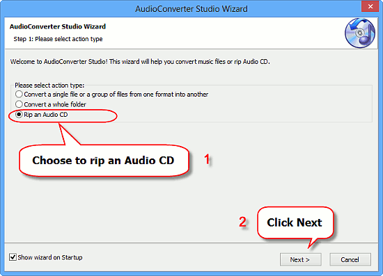 Select to rip Audio CD