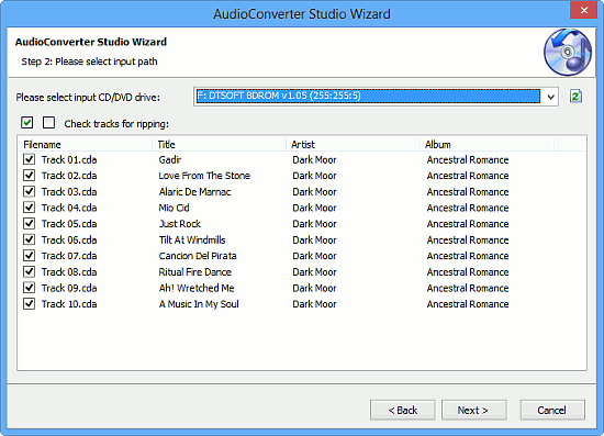 Select audio tracks to convert to FLAC