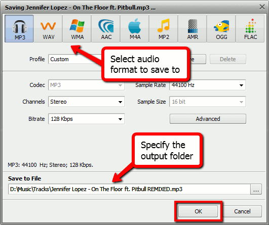 Saving mixed audio file
