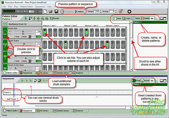 Create drum patterns and tracks