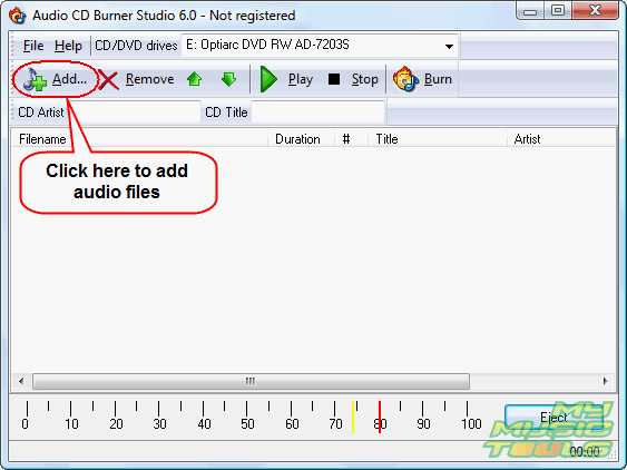 Audio CD Burner Studio - main window