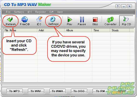 Insert Audio CD to rip and refresh