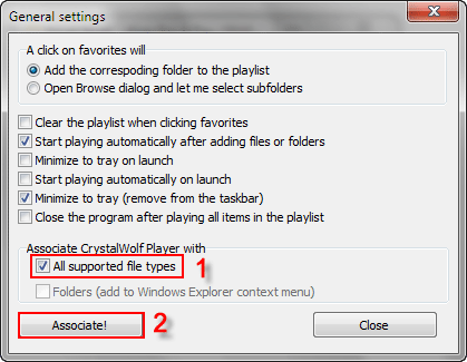 Associate player with all supported audio files