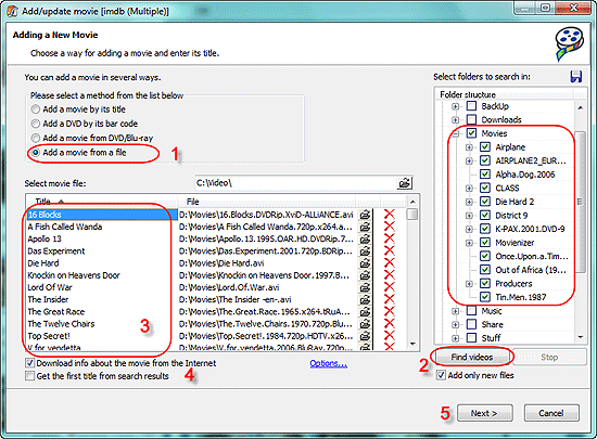 Scan folders for video files and add movies