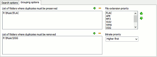 Grouping options for file duplicates