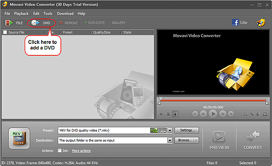 Add DVD to convert to MKV