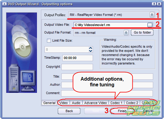 Set output format and filename