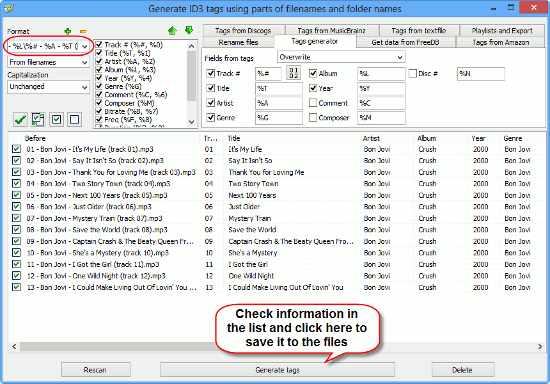 Generate MP3 tags from filenames