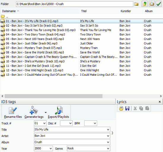 MP3 tags were created from filenames