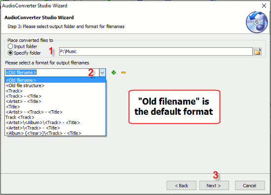 Output folder and filename pattern