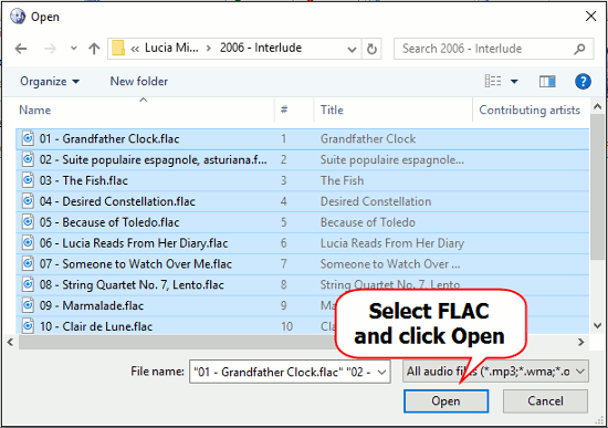 Open FLAC files to convert
