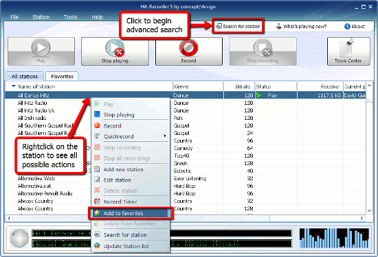 Actions with online radio channels