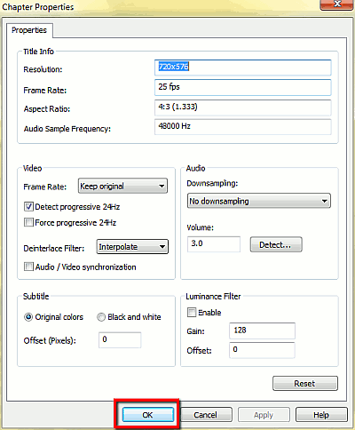 DVD Chapter settings