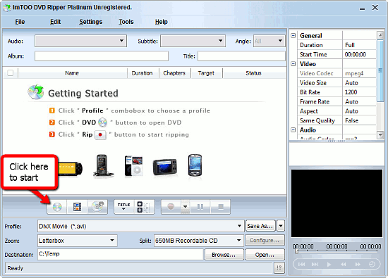 DVD ripper start screen