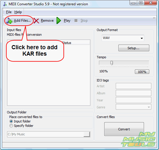 Select KAR files that you want to convert to MP3