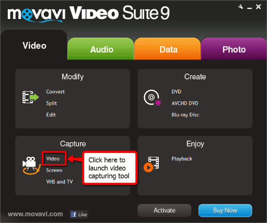 Video Suite start screen