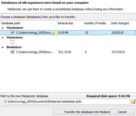 Database import