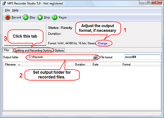 Set output folder for your records