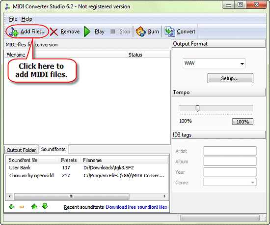 Add MIDI files to convert to WAV