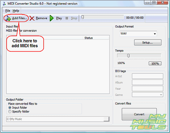 Add MIDI files to convert