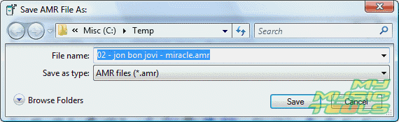 Enter folder and filename for your ringtone