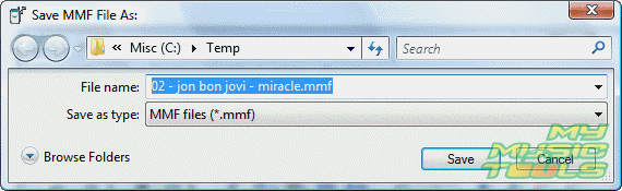 Enter folder and filename for your ringtone