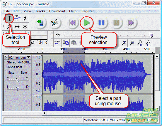 Select a fragment for your ringtone