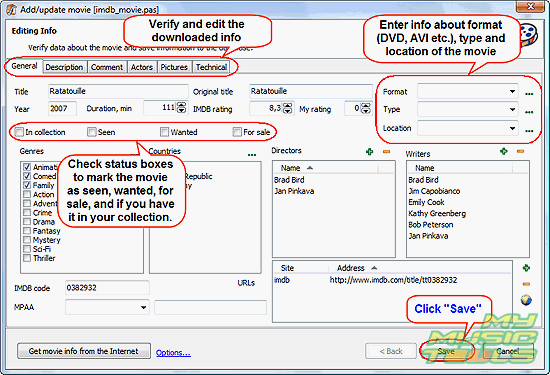 Edit and save info