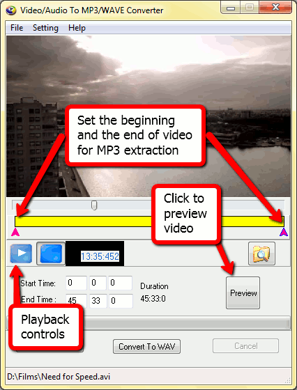 Specify the borders of the video file for converting