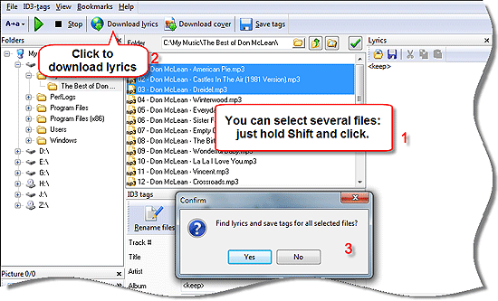 Download lyrics for multiple files