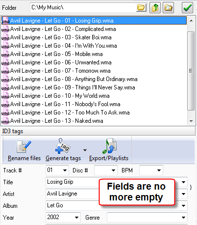 WMA Tags successfully saved