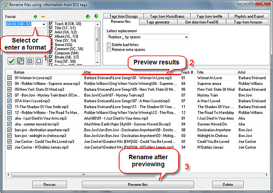 Select format for output folders and filenames