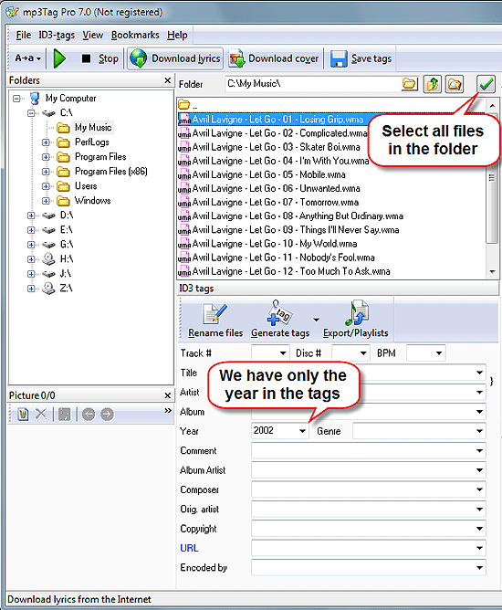 Select WMA files