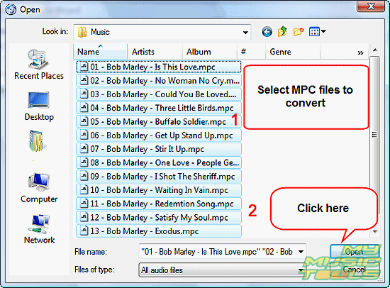 Select MPC files to convert