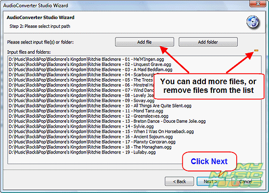 Check the list of files to convert to MP3