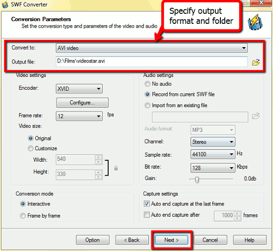 Output settings