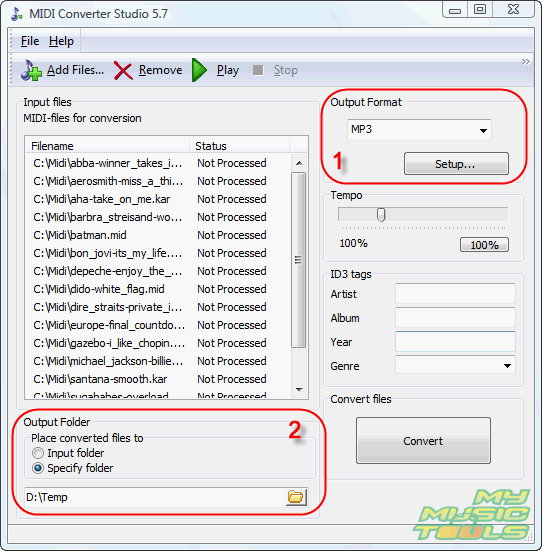 Set output folder and format